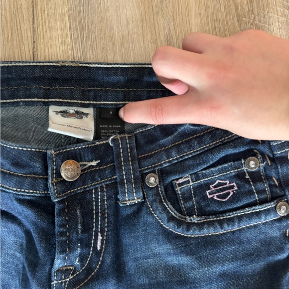 Harley-Davidson Women's y2k Dark Blue Boot Cut Low Waisted Jeans - Picture 6 of 6